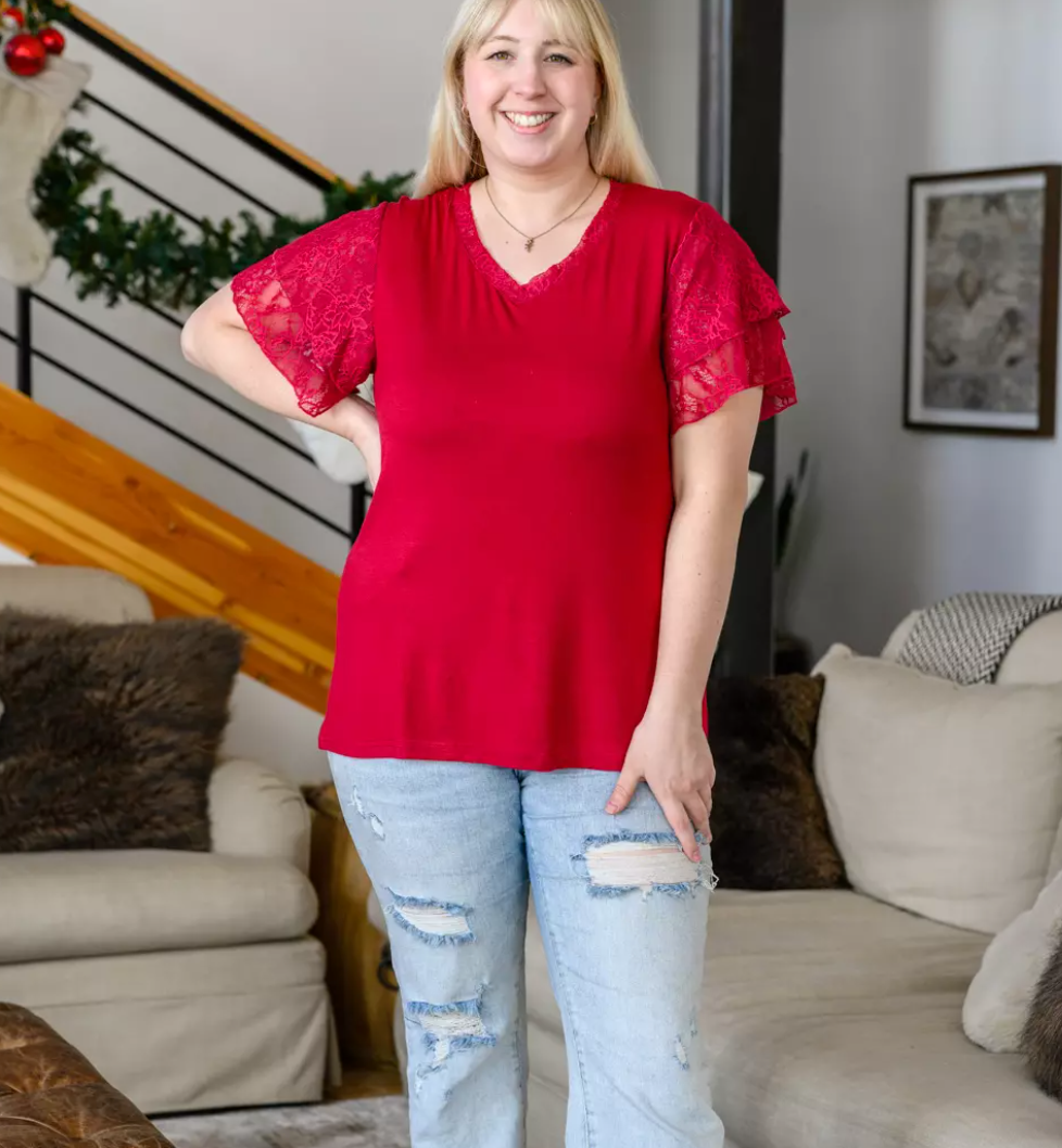 Shirley & Stone - Lace Sleeve V Neck Top