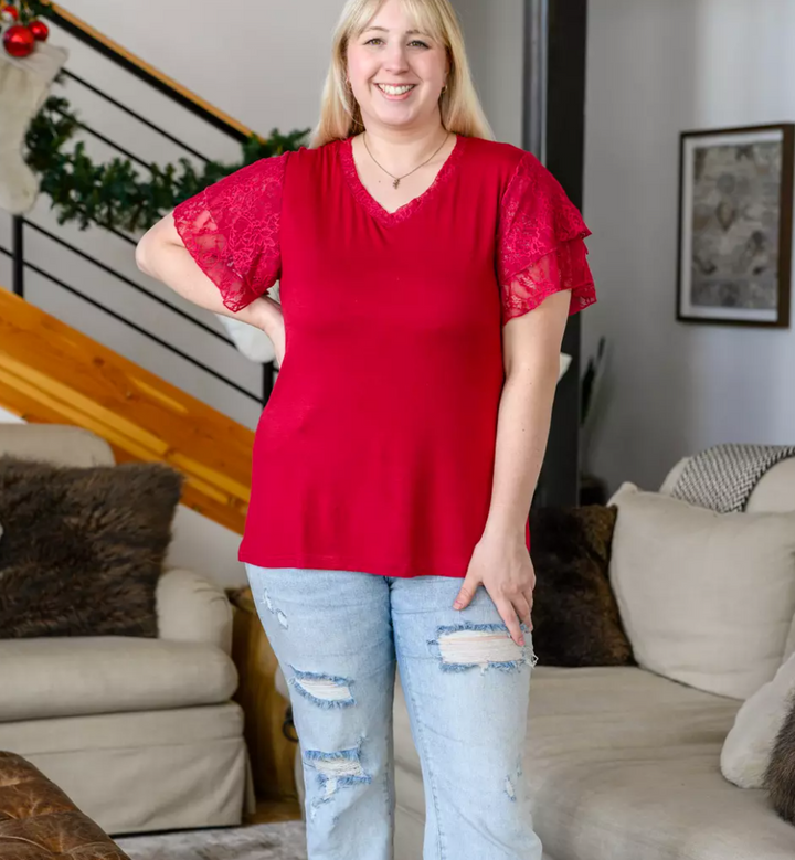 Shirley & Stone - Lace Sleeve V Neck Top