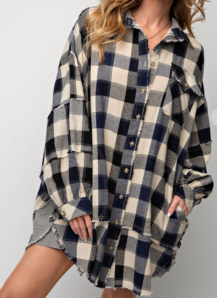 Easel - PLAID OVERSIZED SHIRT DRESS