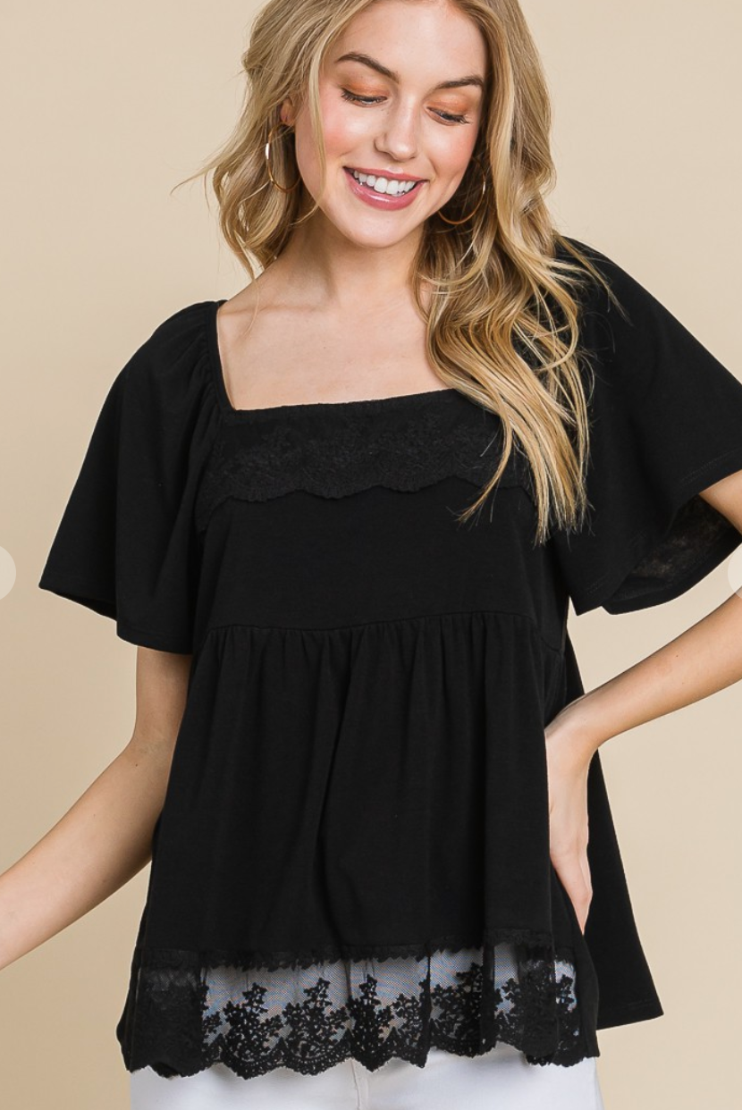 Emerald Collection - Babydoll Top with Lace Detail