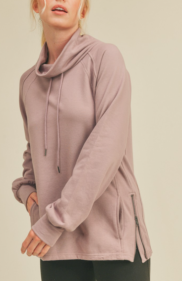 Kimberly - Mock Neck Side Zippers Sweatshirt