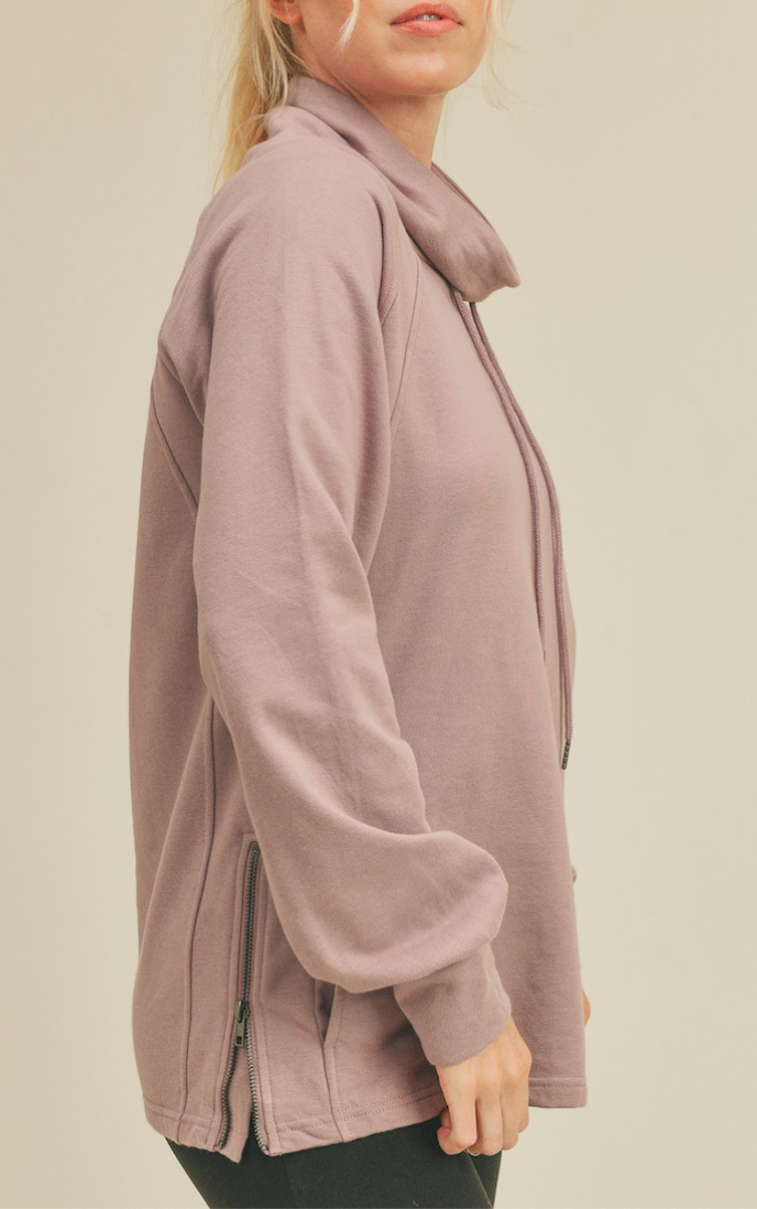 Kimberly - Mock Neck Side Zippers Sweatshirt