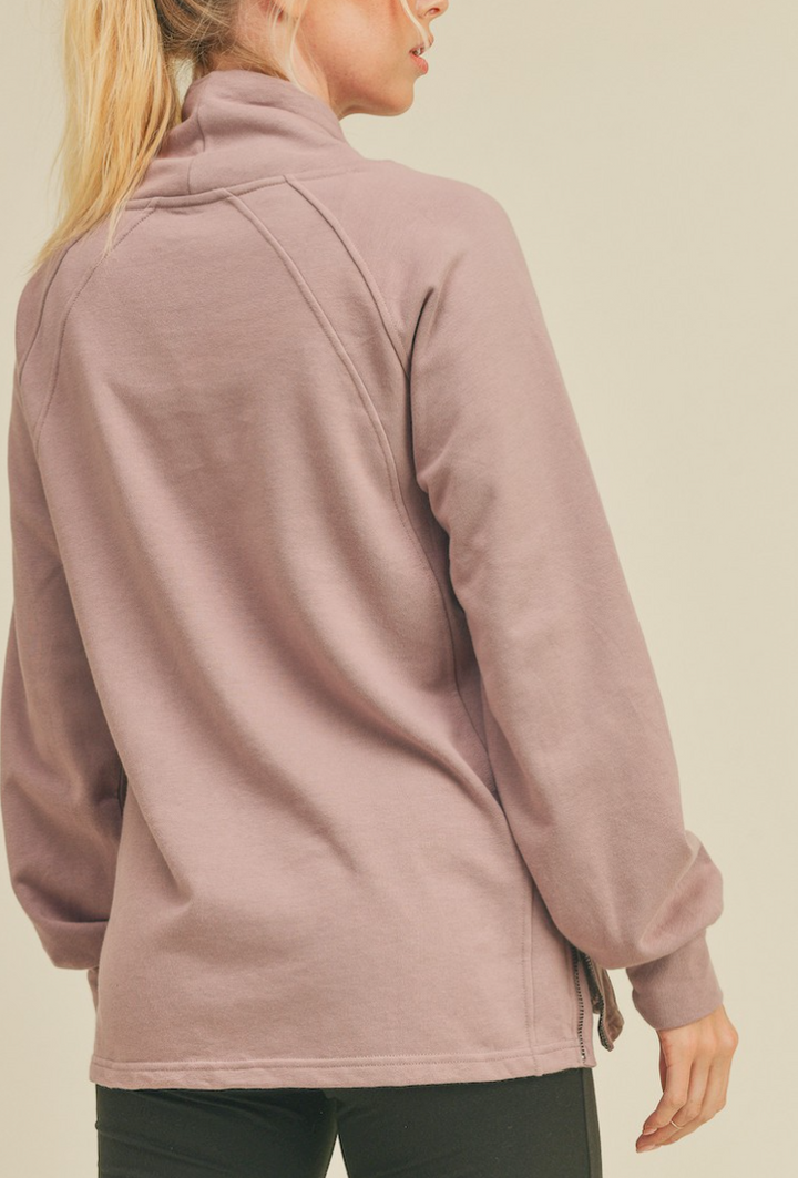 Kimberly - Mock Neck Side Zippers Sweatshirt
