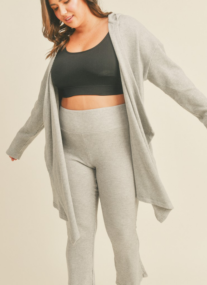 Kimberly - Soft Brushed Waffle Knit Hooded Classic Cardigan (Grey)