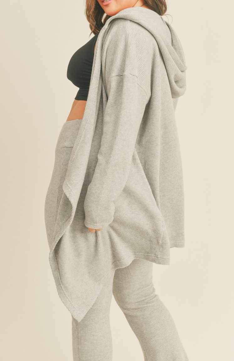 Kimberly - Soft Brushed Waffle Knit Hooded Classic Cardigan (Grey)