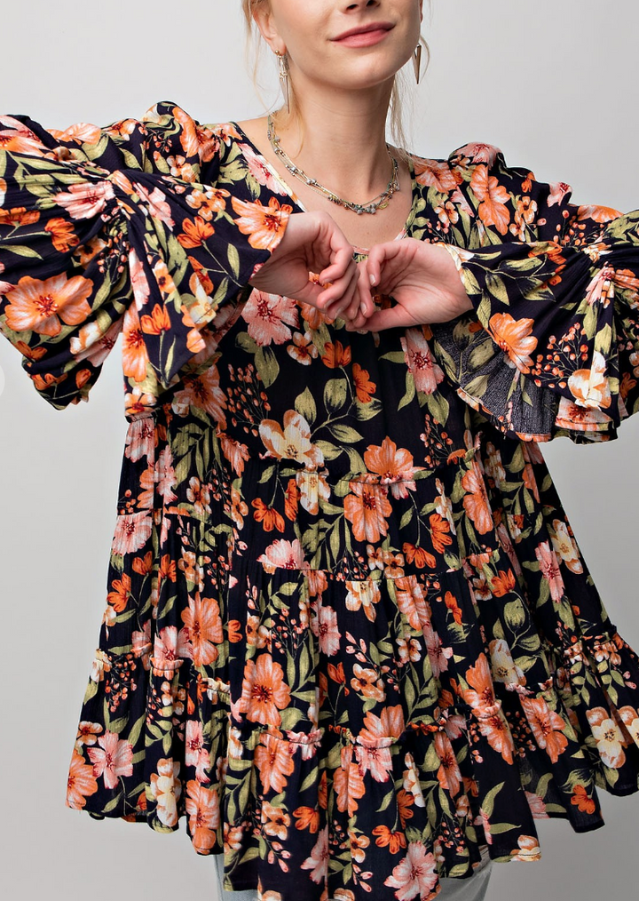Easel - FLORAL PRINTED GAUZE SWING TUNIC