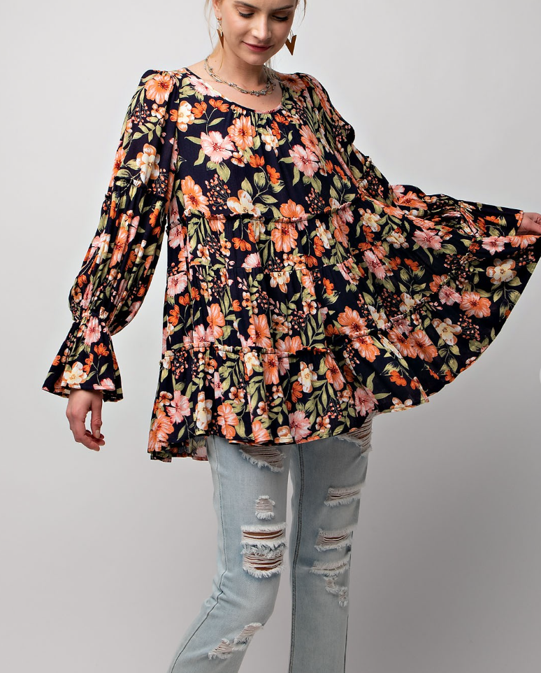 Easel - FLORAL PRINTED GAUZE SWING TUNIC