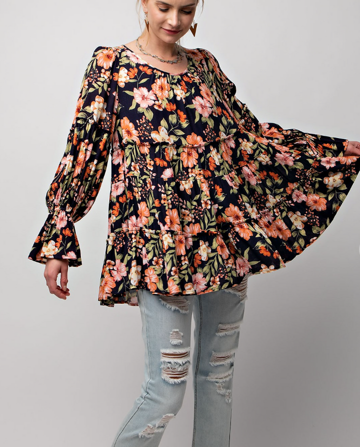 Easel - FLORAL PRINTED GAUZE SWING TUNIC