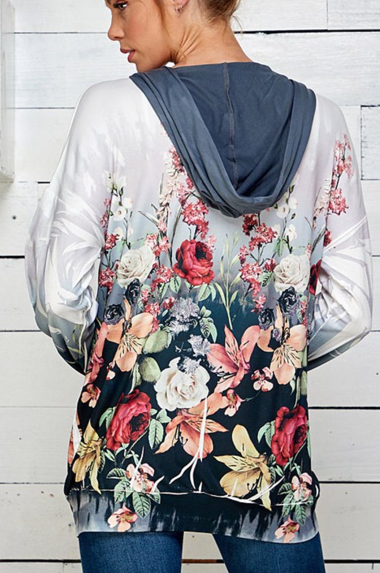 Blumin - Floral Dipped Zip Up Hoodie