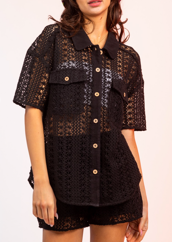Very J - Crochet Shirt & Shorts Set