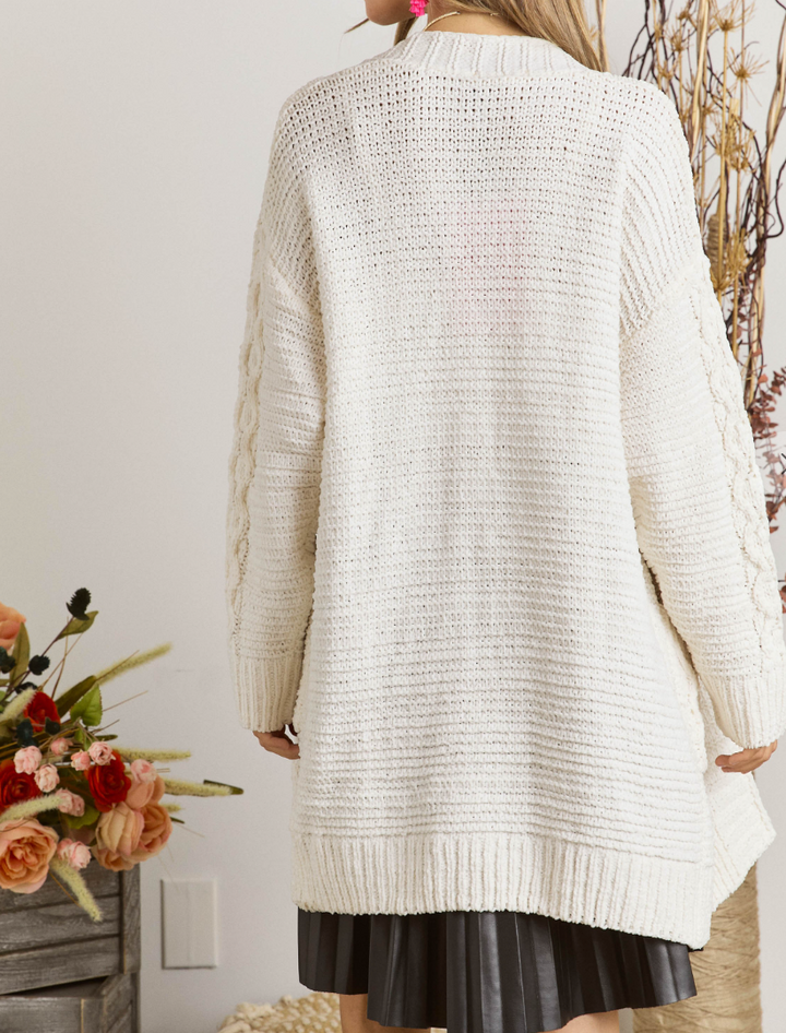 Adora - CABLE KNIT OPEN CARDIGAN (Ivory)