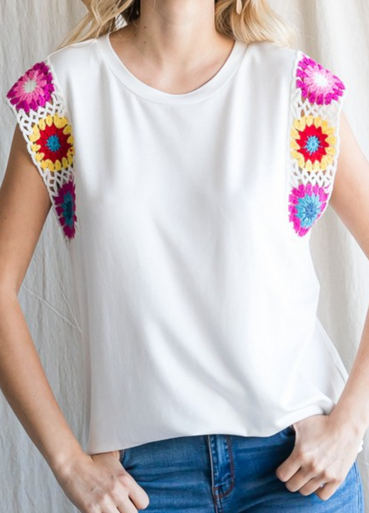 Jodifl - Solid Embroidery Cap Shoulder Top