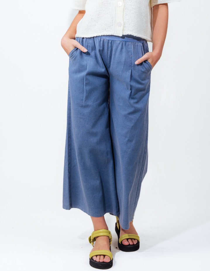 Very J - Woven Contrast Knit Waist Wide Leg Pants
