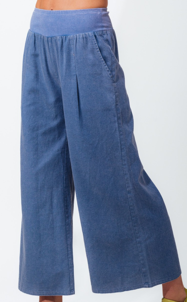 Very J - Woven Contrast Knit Waist Wide Leg Pants