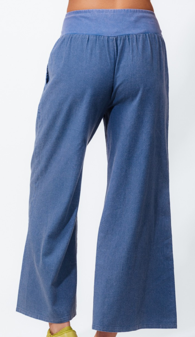 Very J - Woven Contrast Knit Waist Wide Leg Pants