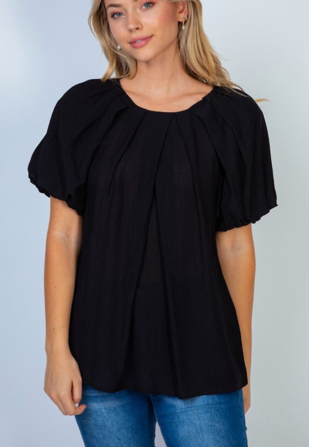 White Birch - Black Puff Sleeve Top with Lace Back Detail