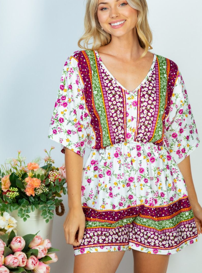 White Birch - Floral Print Romper