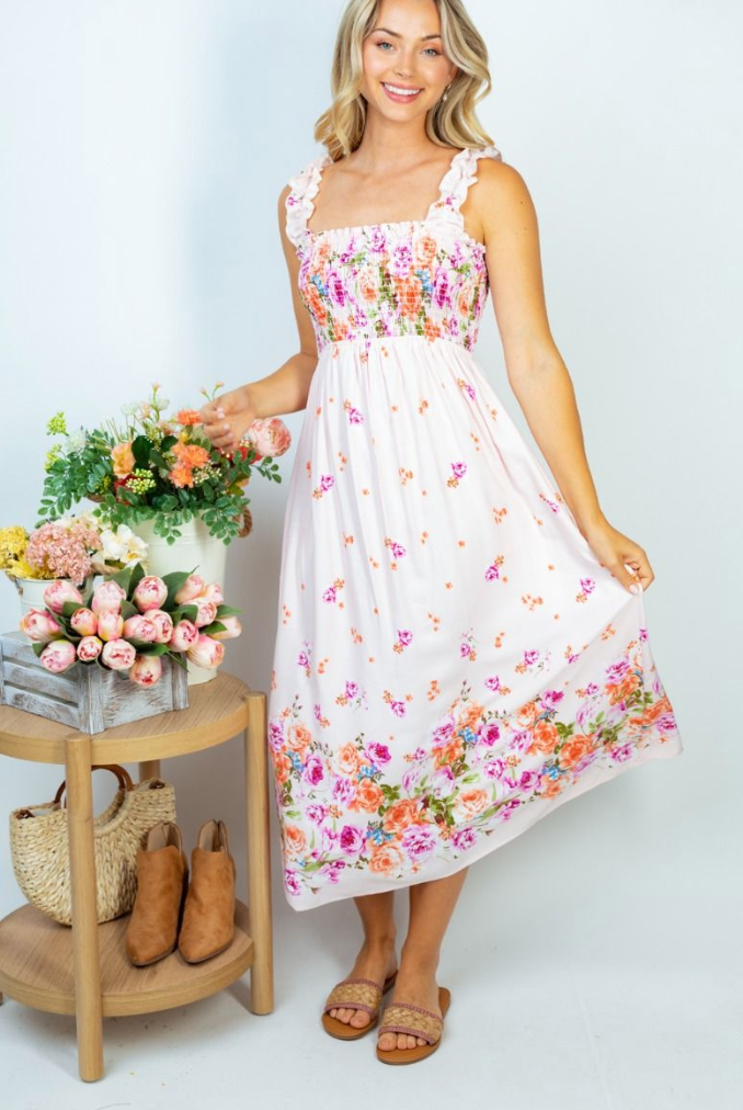 White Birch - Pink Floral Smocked Tank Dress