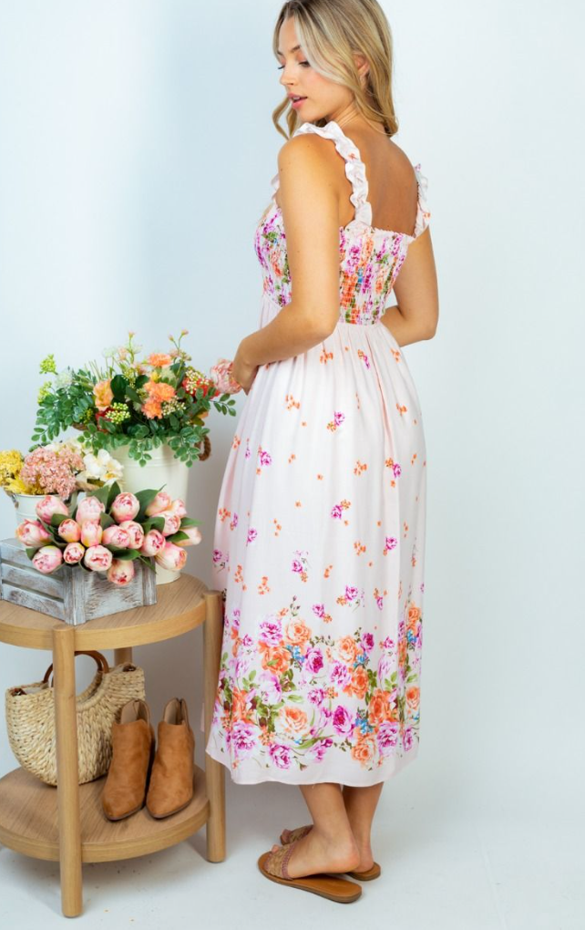 White Birch - Pink Floral Smocked Tank Dress