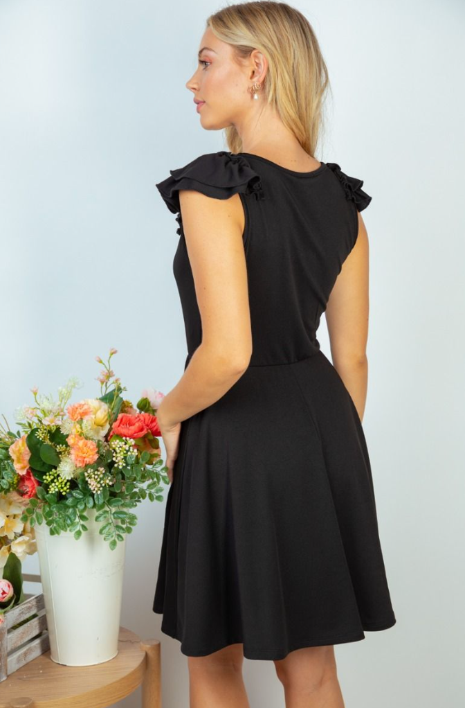 White Birch - Ruffle Sleeve Dress in Black