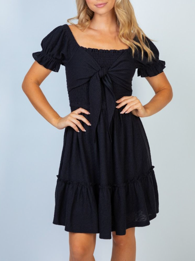 White Birch - Smocked Front Tie Dress
