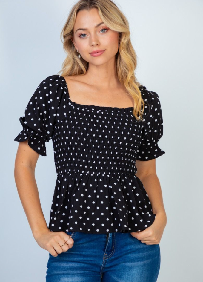 White Birch - Smocked Polkda Dot Top