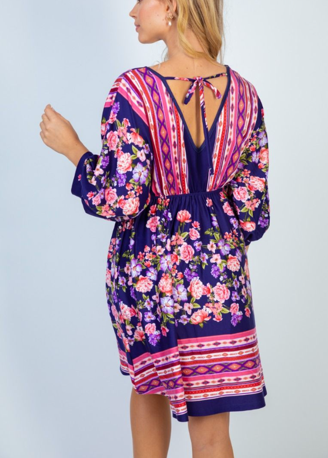 White Birch - Three Quarter Sleeve Bandana Dress Navy