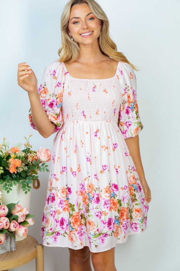 White Birch - Smocked Floral Dress