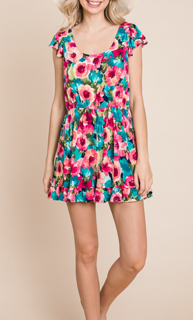 Emerald Co -  Floral Romper with Flutter Sleeves