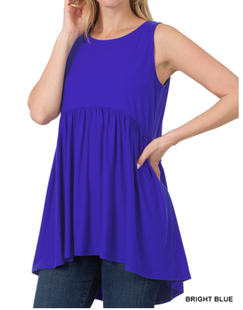 Zenana - EMPIRE WAIST SHIRRING TANK TOP