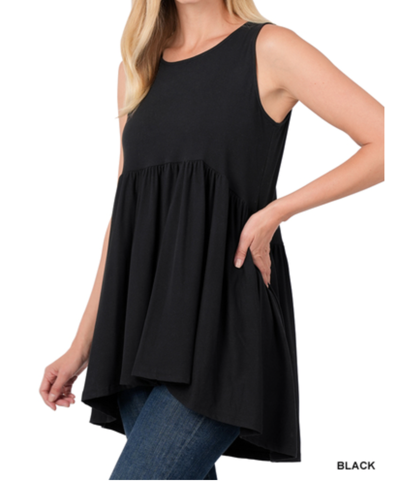 Zenana - EMPIRE WAIST SHIRRING TANK TOP