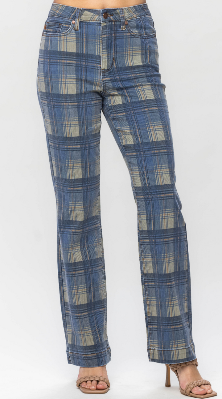 Judy Blue - High Waist Vintage Look Plaid Straight