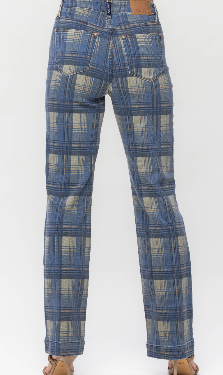 Judy Blue - High Waist Vintage Look Plaid Straight
