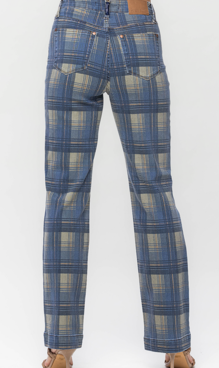 Judy Blue - High Waist Vintage Look Plaid Straight