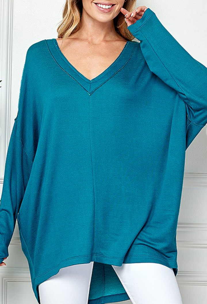 Blumin' - Oversized V Neck Top (Teal)