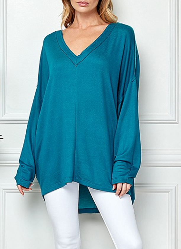 Blumin' - Oversized V Neck Top (Teal)