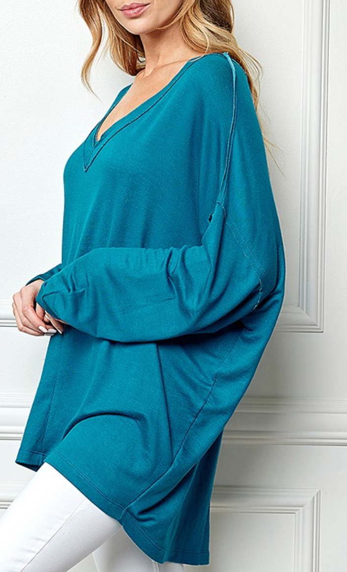 Blumin' - Oversized V Neck Top (Teal)