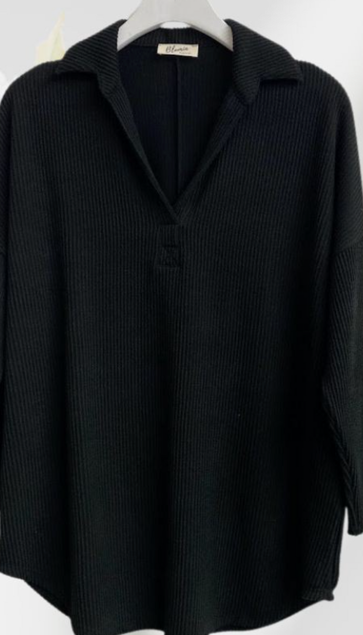 Blumin - V Neck Collared Long Sleeve Top