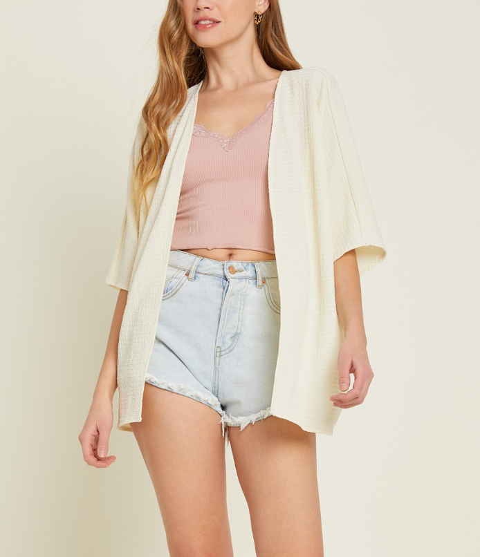 Heyson - OPEN-FRONT TEXTURED WOVEN KIMONO (Cream)