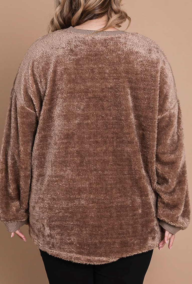 Cotton Bleu - Faux Fur Casual Pullover Top