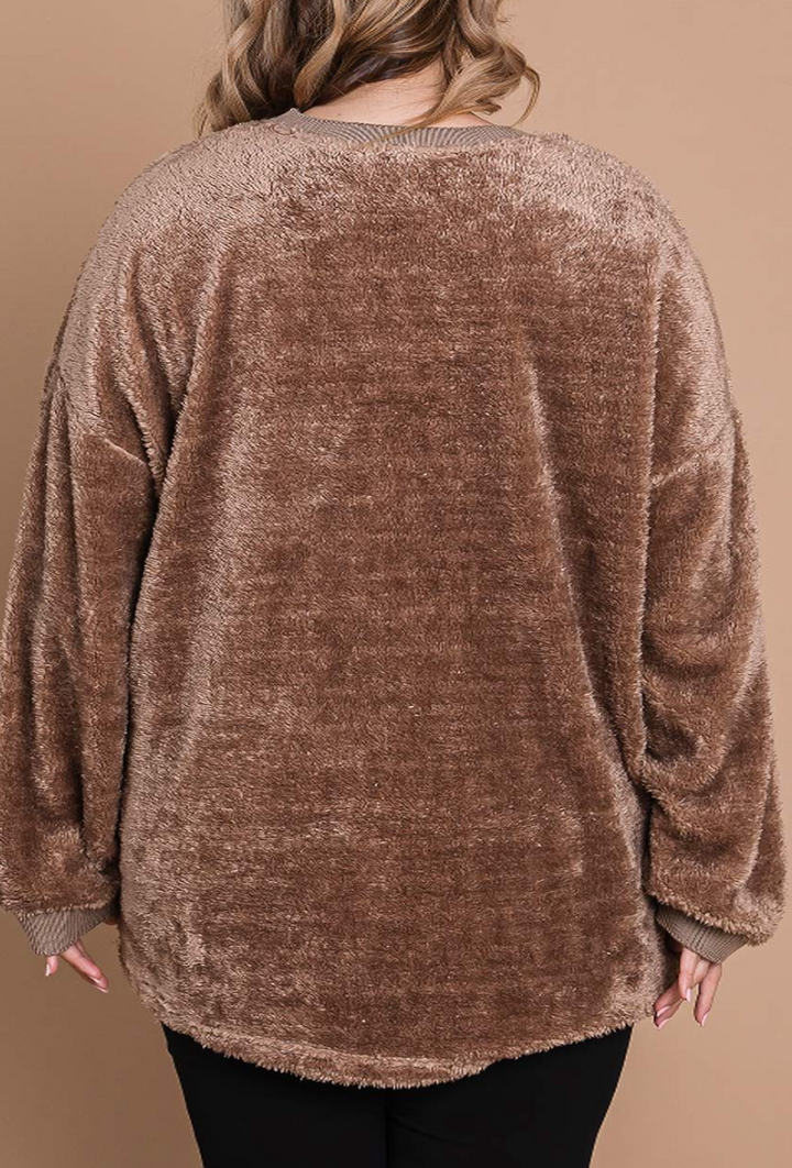 Cotton Bleu - Faux Fur Casual Pullover Top