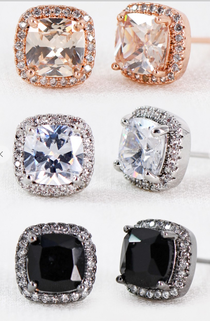 Dainty Cubic Zirconia Square Stud Earrings