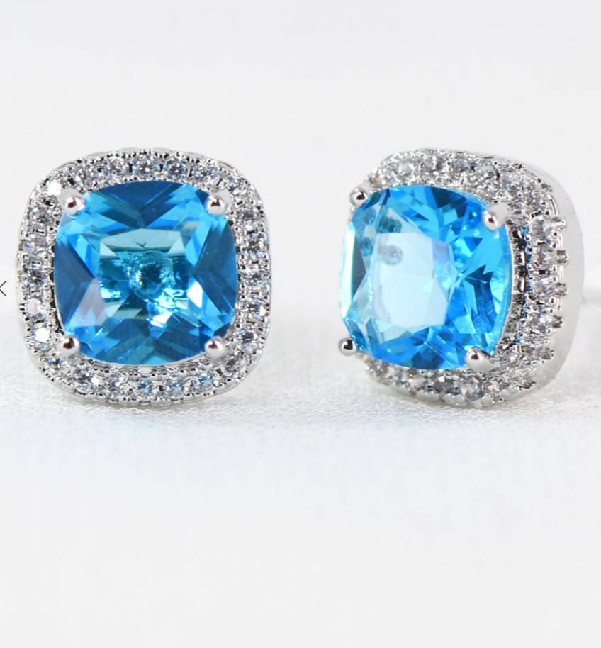 Dainty Cubic Zirconia Square Stud Earrings