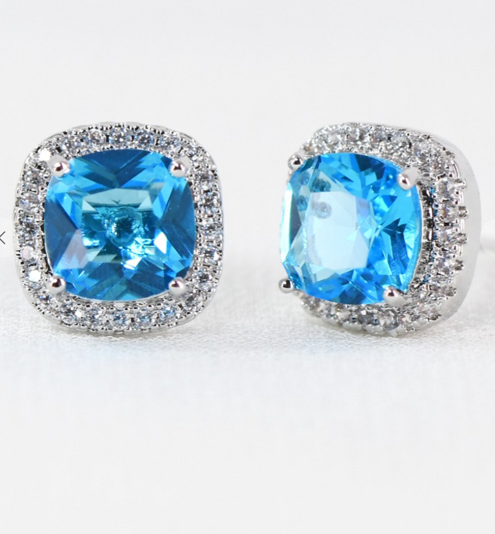Dainty Cubic Zirconia Square Stud Earrings