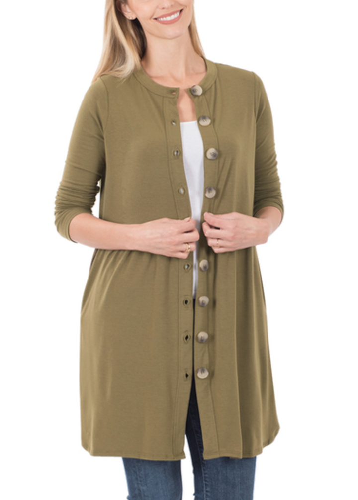 Zenana - BUTTONED CARDIGAN WITH SIDE POCKETS