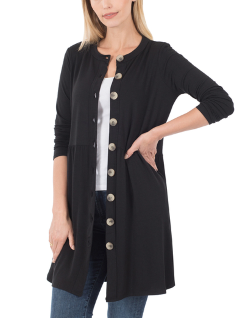 Zenana - BUTTONED CARDIGAN WITH SIDE POCKETS