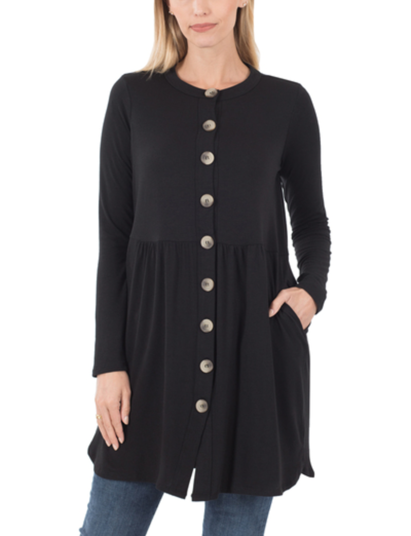 Zenana - BUTTONED CARDIGAN WITH SIDE POCKETS