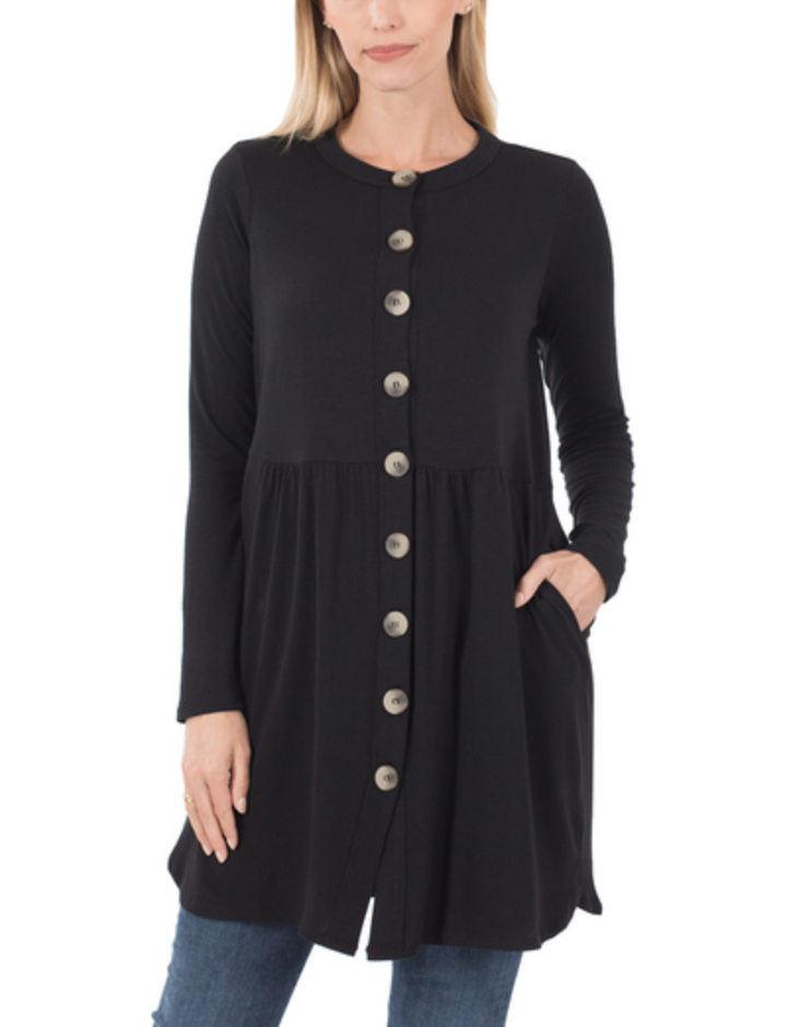 Zenana - BUTTONED CARDIGAN WITH SIDE POCKETS