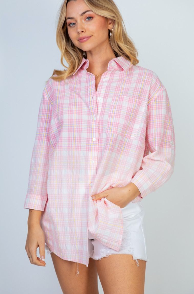 White Birch - Plaid Ombre Button Up Top