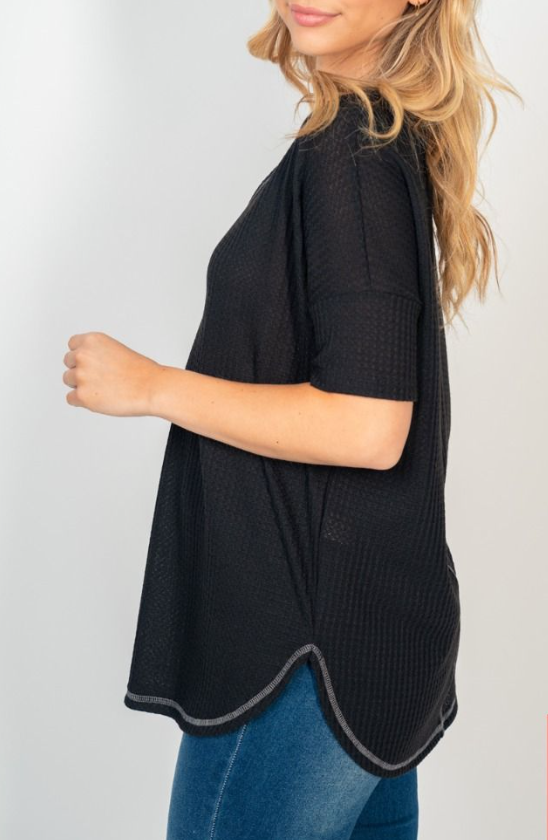 White Birch - Waffle V Neck Reverse Stitch Top